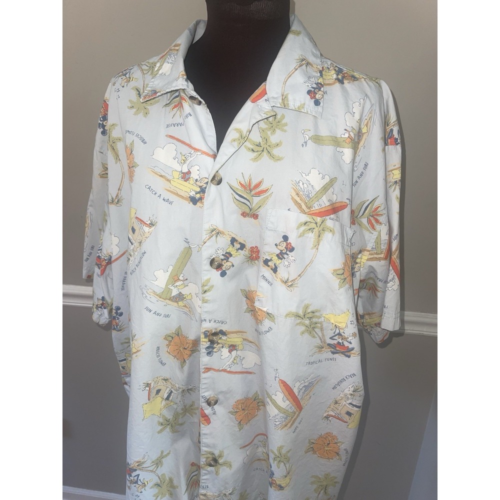 Vintage Y2K Disney Hawaiian Shirt Mens XL Mickey‎ Mouse Minnie Donald Duck